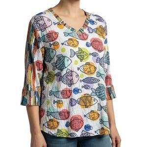 Shana Sz XL Wearable Art to Wear Fish Tropical Beach Blouse Shirt Top Artsy